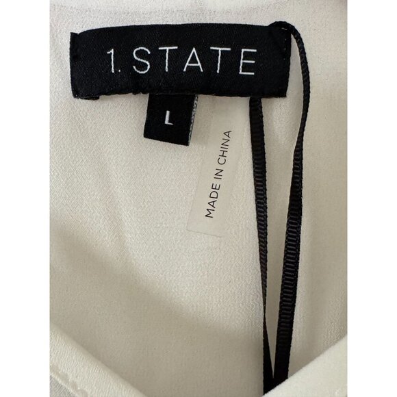 1. STATE Chiffon Inset V-Neck Spaghetti Strap Cami Large Cloud White - Picture 6 of 16